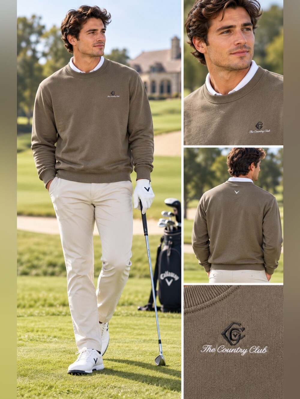 Callaway Olive Crewneck Country Club Golf Sweater